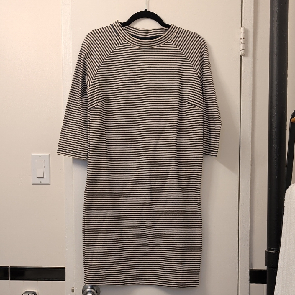 Selected Femme Striped Mock Neck Mini Shift Dress with 3/4 Sleeves Size XS